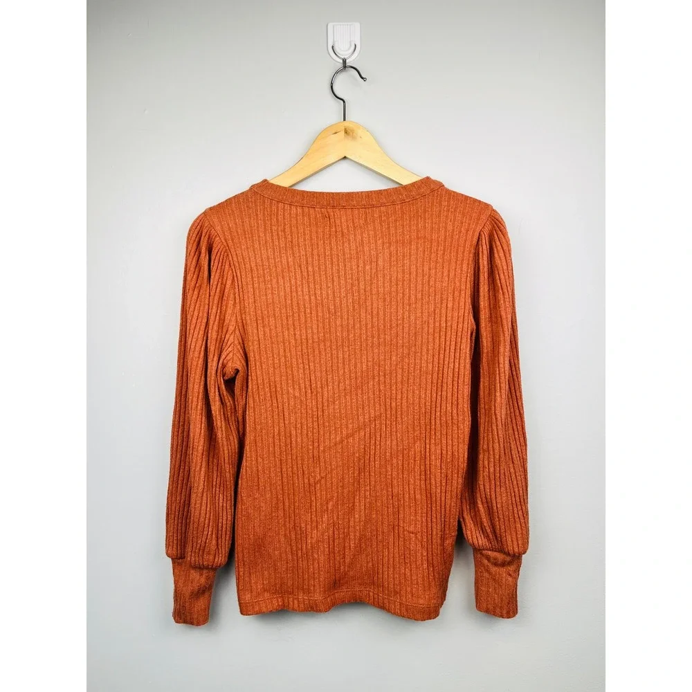 Madewell Ribbed Puff Sleeve Top S Rust Orange Soft Girl Aesthetic‎ Minimalist